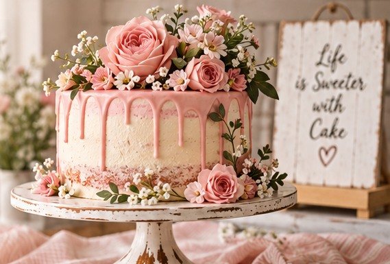 Pink floral celebration cake